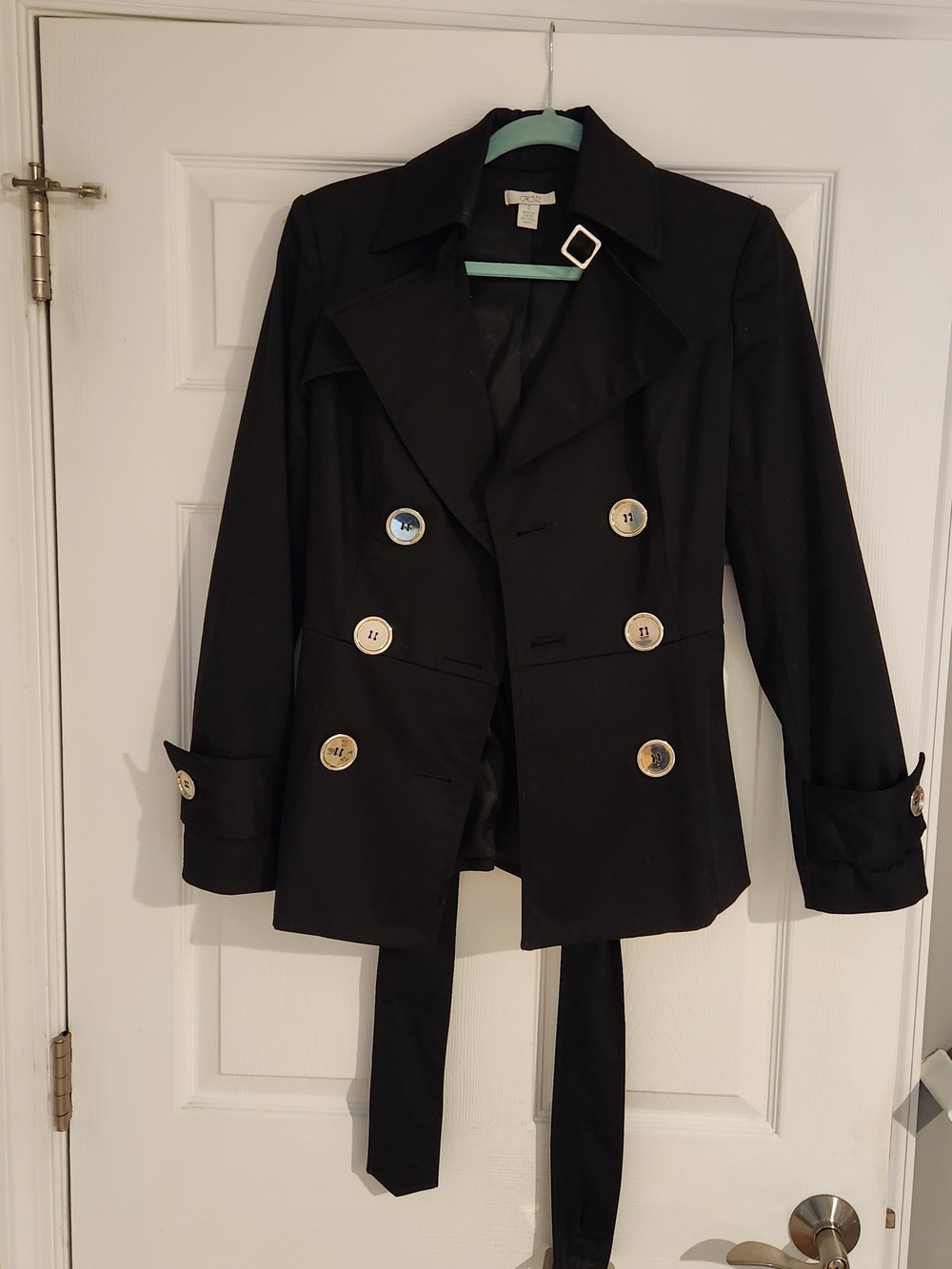 Cache Black Double-Breasted Peacoat with Gold Buttons